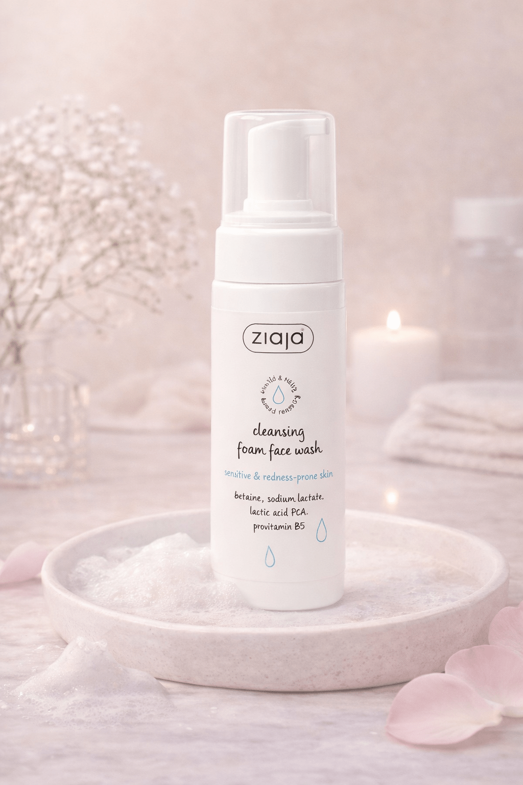 Ziaja Cleansing Foam puhdistusvaahto herkälle ja punottavalle iholle 150 ml – sulfaatiton ja rauhoittava kasvojen puhdistus - Skonbeauty.com