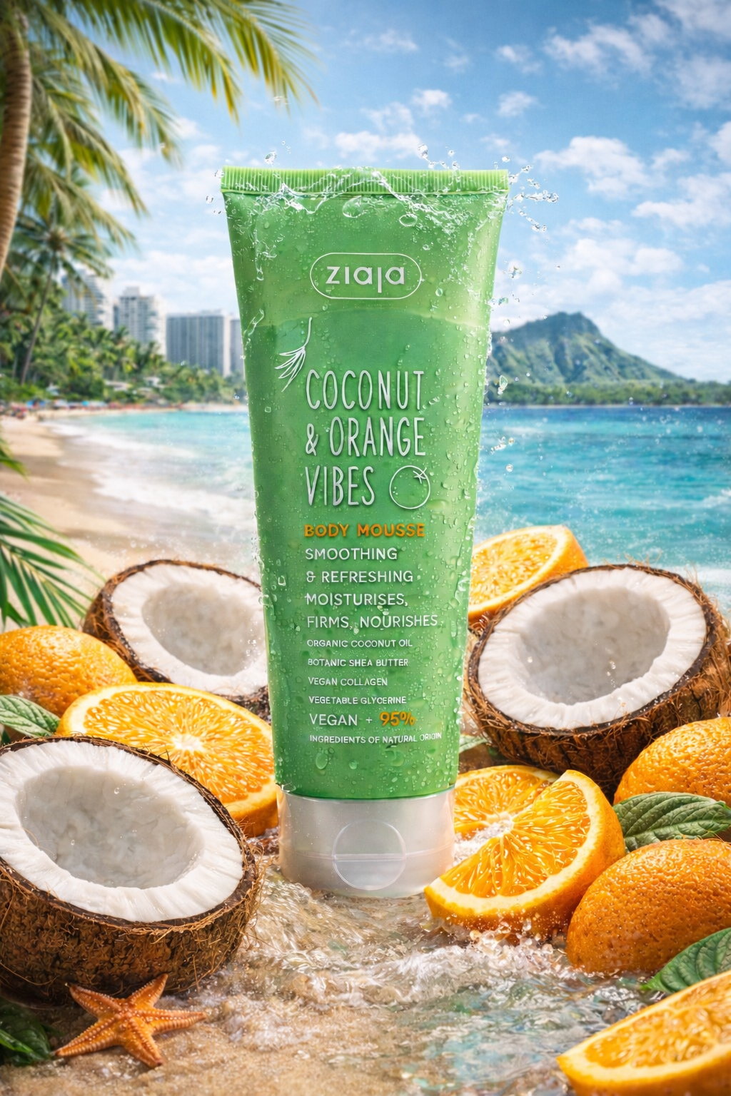 Ziaja Coconut & Orange Vibes vartalomousse 200 ml – kosteuttava vartalovoide kookos ja appelsiini, vegaaninen vartalovoide - Skonbeauty.com