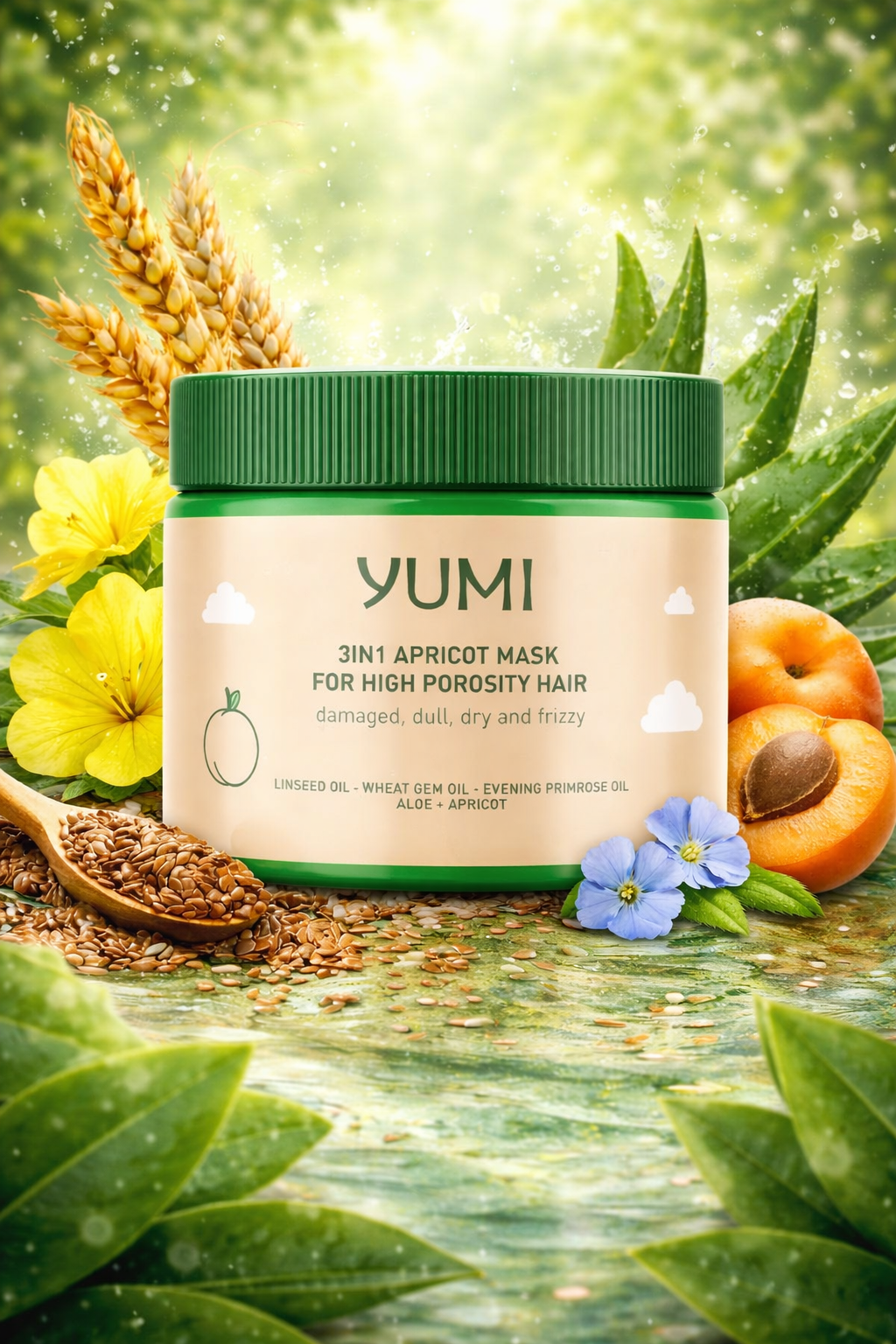 Yumi 3in1 Aprikoosi Hiusnaamio Huokoisille ja Vaurioituneille Hiuksille 300 ml – Rakennepaikkaava, kosteuttava ja Curly Girl - ystävällinen - Skonbeauty.com