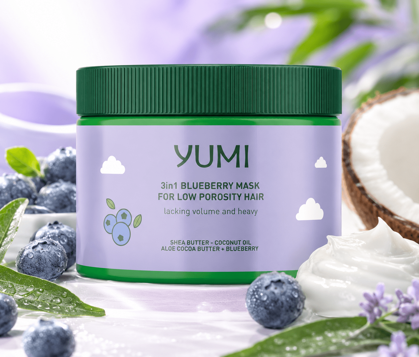 Yumi 3in1 Tuuheuttava Hiusnaamio Mustikka 300 ml – Matalahuokoisille Hiuksille - Skonbeauty.com