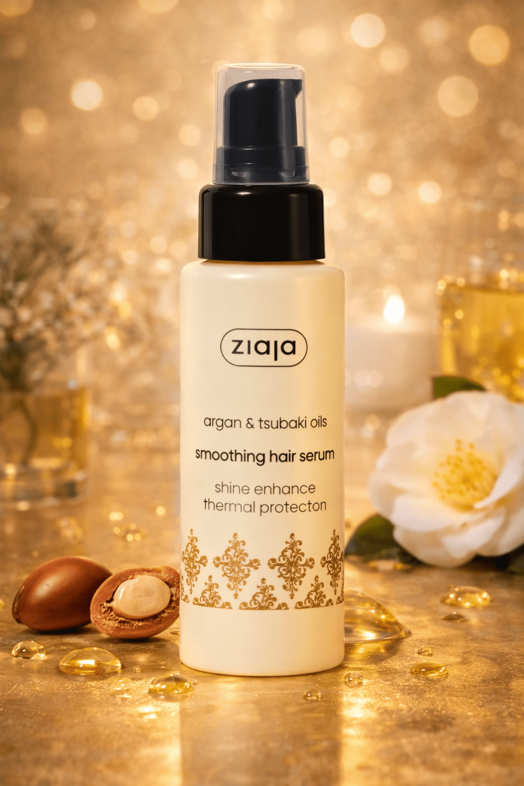 Ziaja Argan & Tsubaki Oil hiusseerumi 50 ml – silottava hiusöljy ja lämpösuoja kuiville ja vaurioituneille hiuksille - Skonbeauty.com