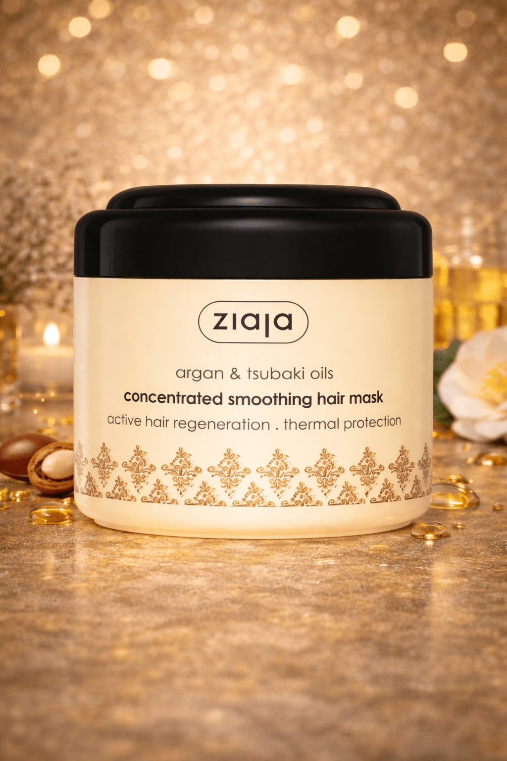 Ziaja Argan & Tsubaki Oils silottava ja uudistava hiusnaamio 200 ml – lämpösuojalla kuiville ja vaurioituneille hiuksille (Curly Girl - metodiin sopiva) - Skonbeauty.com