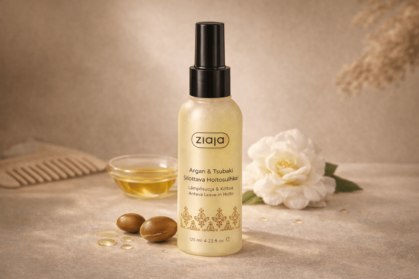 Ziaja Argan & Tsubaki Silottava Hoitosuihke – Lämpösuoja & Kiiltoa Antava Leave - In Hoito 125 ml - Skonbeauty.com