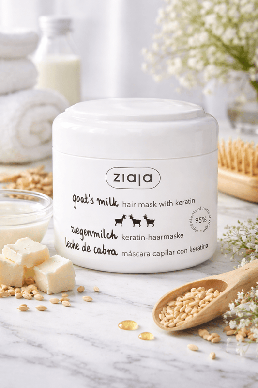 Ziaja Goat’s Milk Vuohenmaito Hiusnaamio 200 ml – Korjaava & Kosteuttava Keratiini Hiusten Tehohoito Kuiville ja Vaurioituneille Hiuksille - Skonbeauty.com