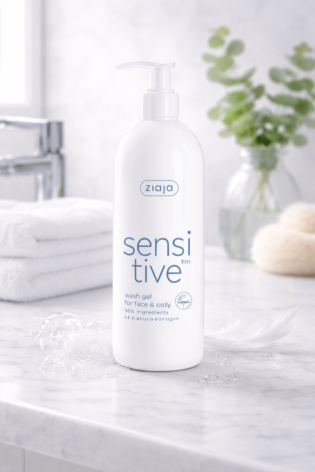 Ziaja Sensitive puhdistusgeeli kasvoille ja vartalolle 400 ml – Hajusteeton ja hellävarainen puhdistus herkälle iholle - Skonbeauty.com