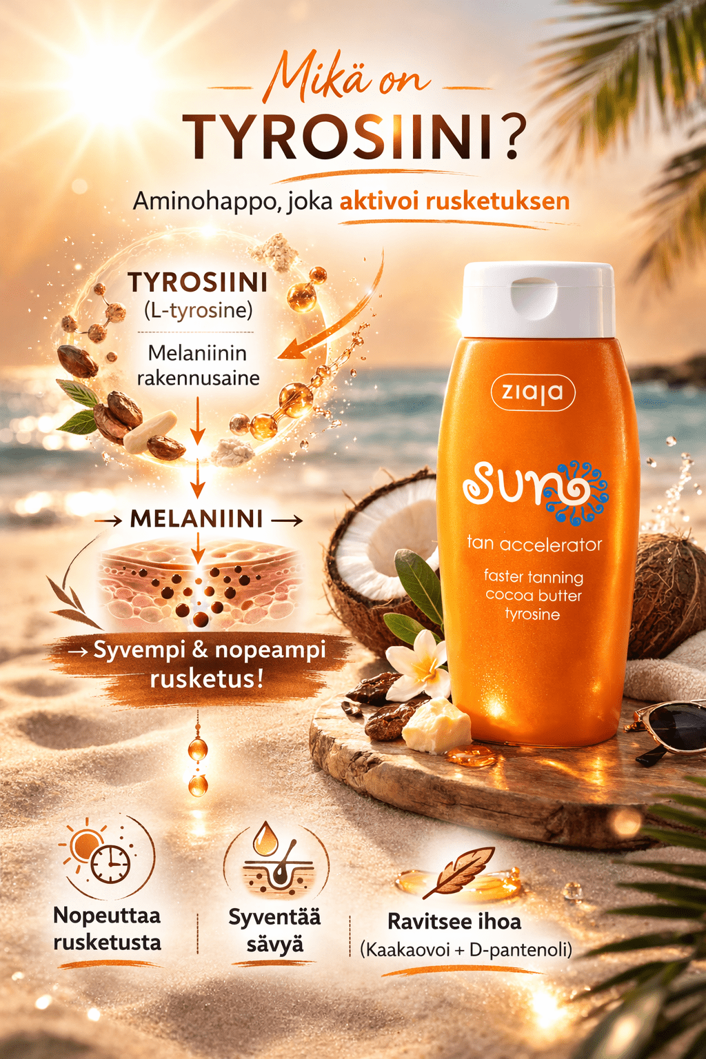 Ziaja Sun Tan Accelerator 150 ml – Rusketuksen Nopeuttaja Tyrosiinilla ja Kaakaovoilla - Skonbeauty.com